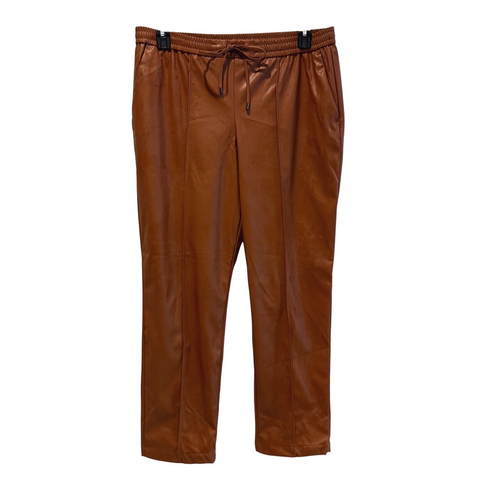 Nine West Jogger Pants Brown Good Faux Leather Seam‎ Detail Women Large